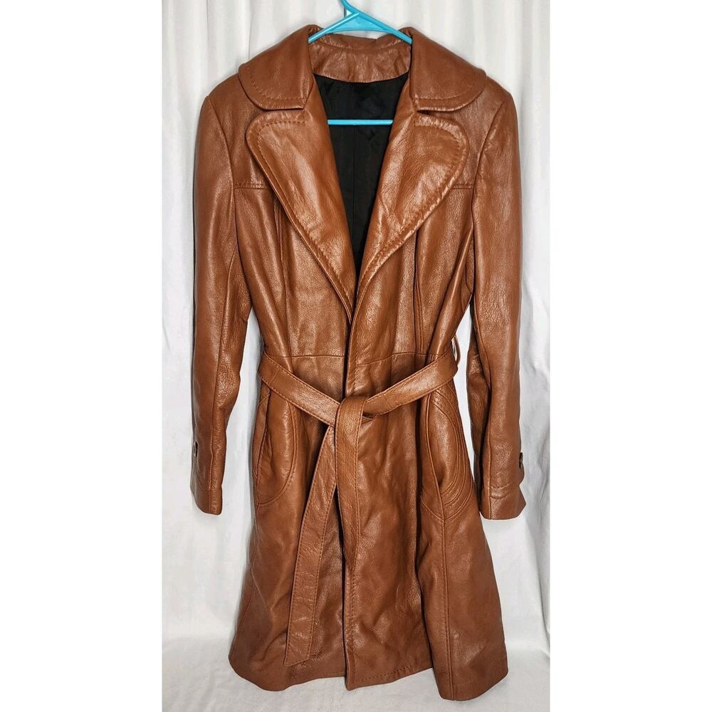 Scully 60s-70s Lamb Skin Leather Trench Scalloped Yoke Women's Size 12